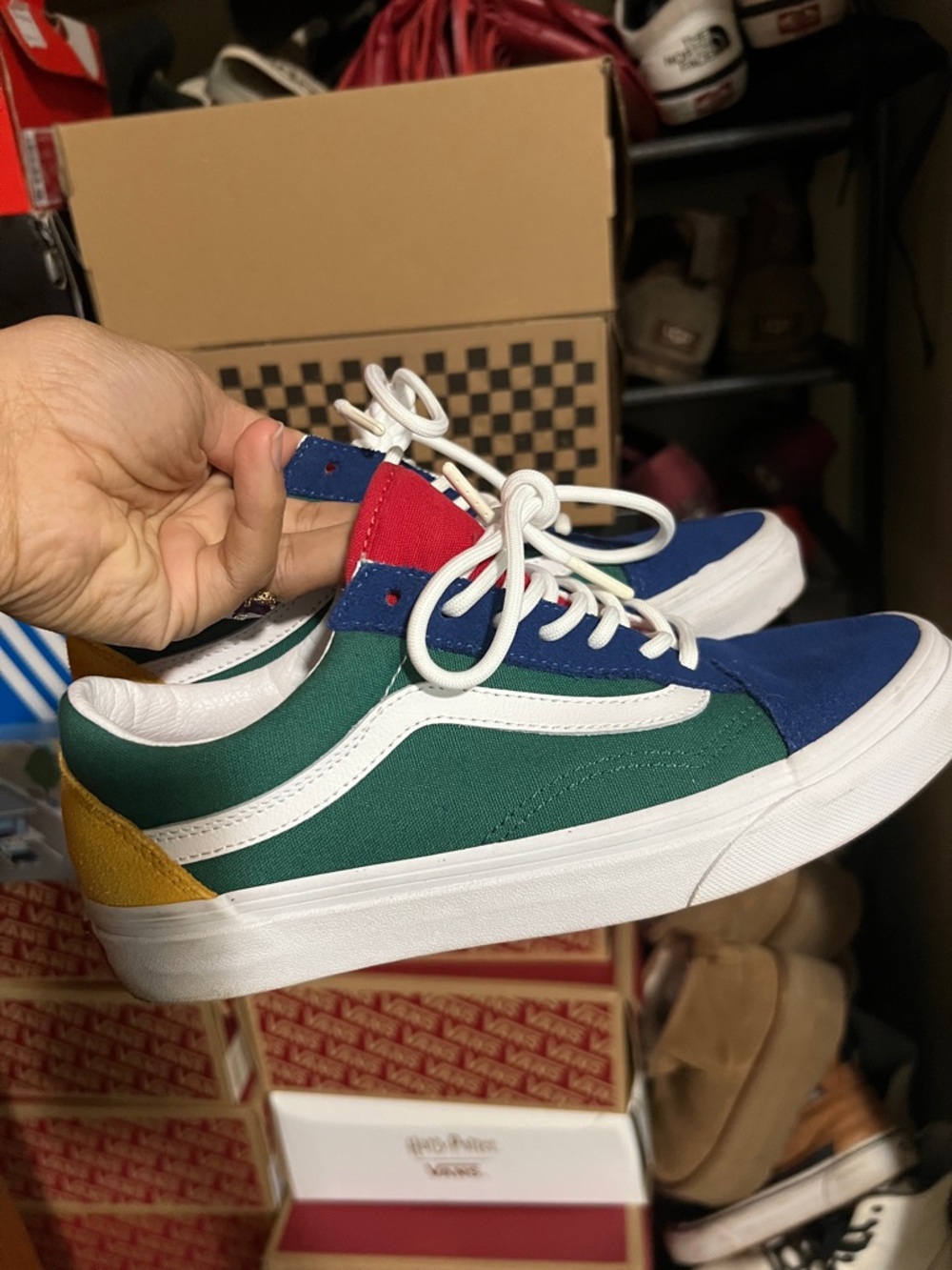 VANS Colorblock Low-Top Skate Sneakers in Green, Blue, Red & Yellow